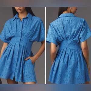 Anthropologie The Tobie Eyelet Mini Shirt Dress by Exquise, Size M